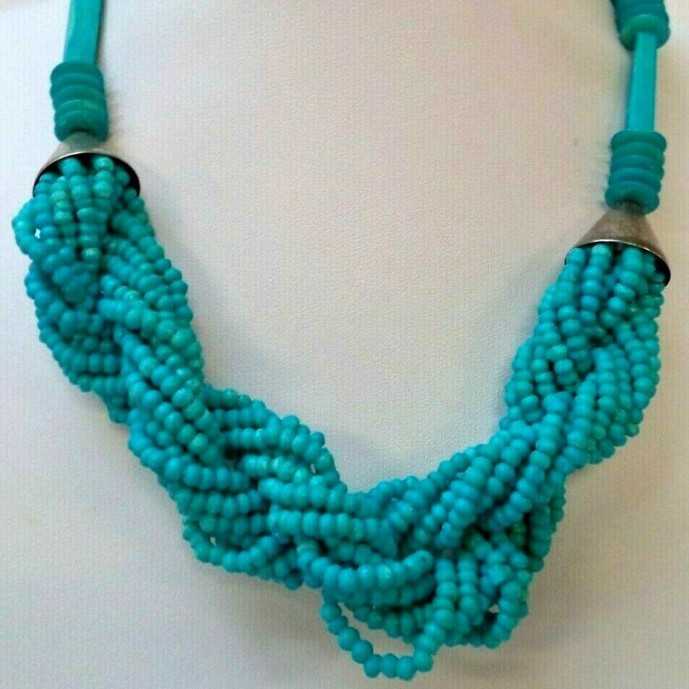vintage turquoise tone beaded chunky necklace